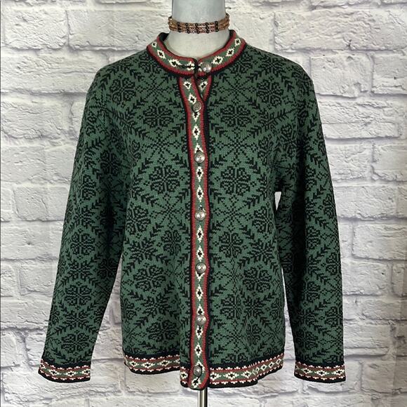 Vintage L.L. Bean Green and Black Nordic Sweater - Picture 1 of 8